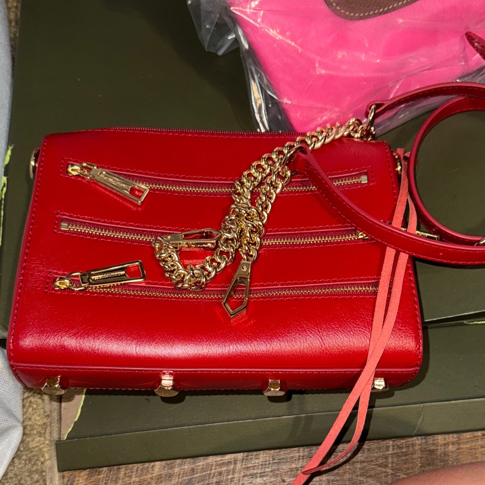Rebecca Minkoff Red Crossbody Bag with Gold Chain